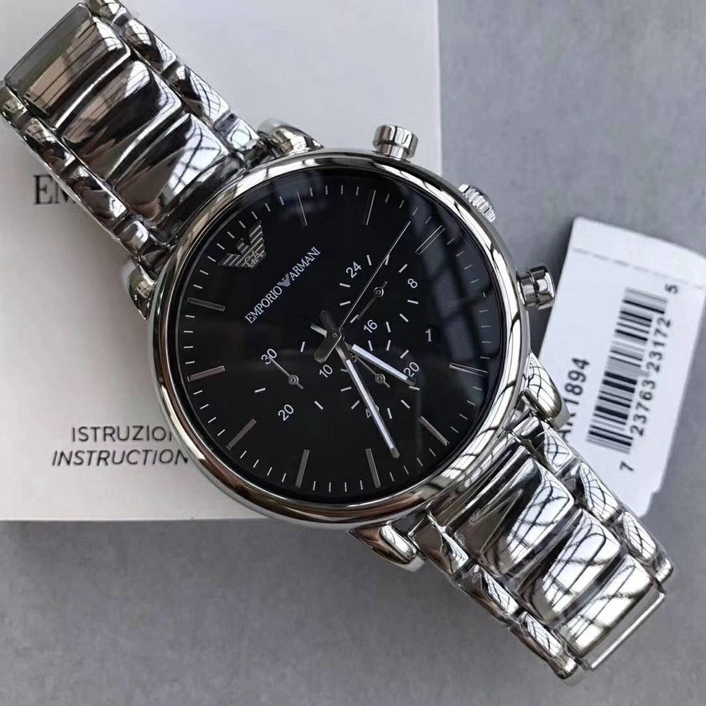 Shop Authentic Emporio Armani Luigi Black Dial Silver Steel Strap Watch For Men - AR1894 - Luxxuri