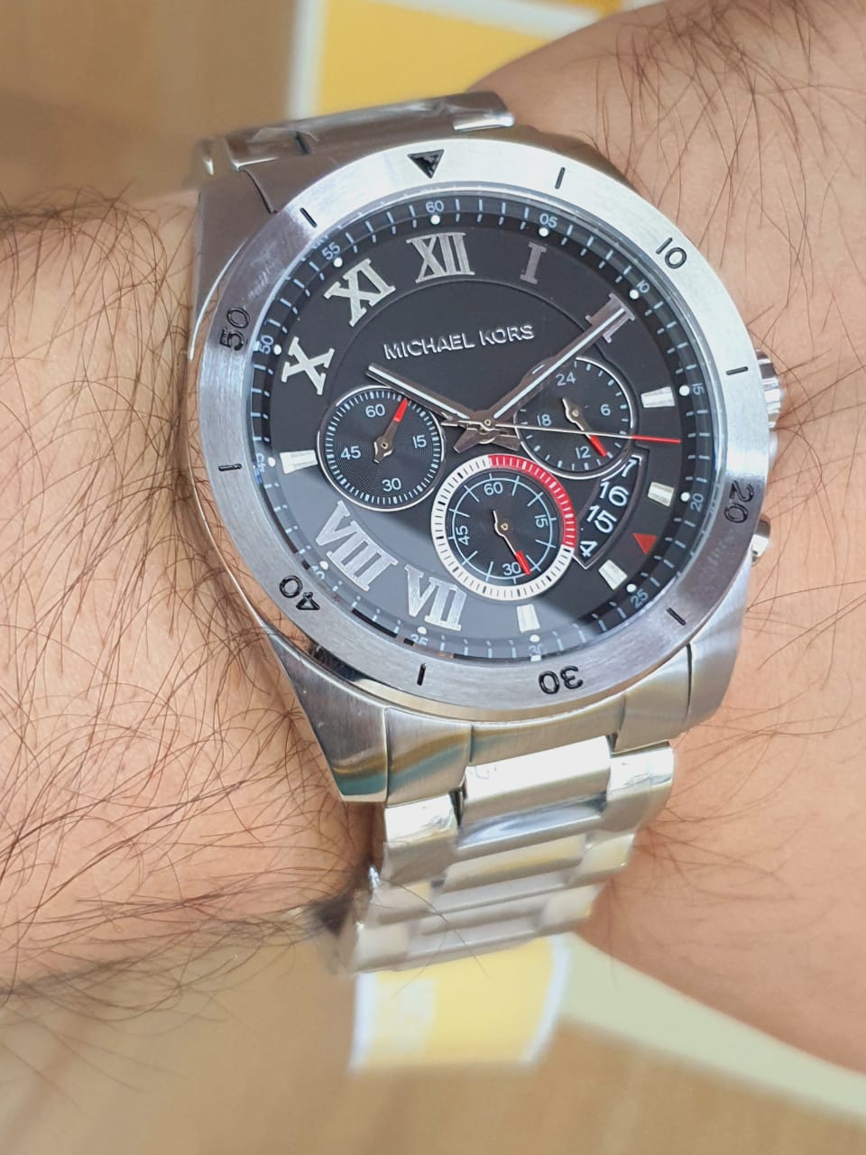  Shop Authentic Michael Kors Brecken Chronograph Quartz Black Dial Silver Steel Strap Watch For Men - MK8438 - Luxxuri