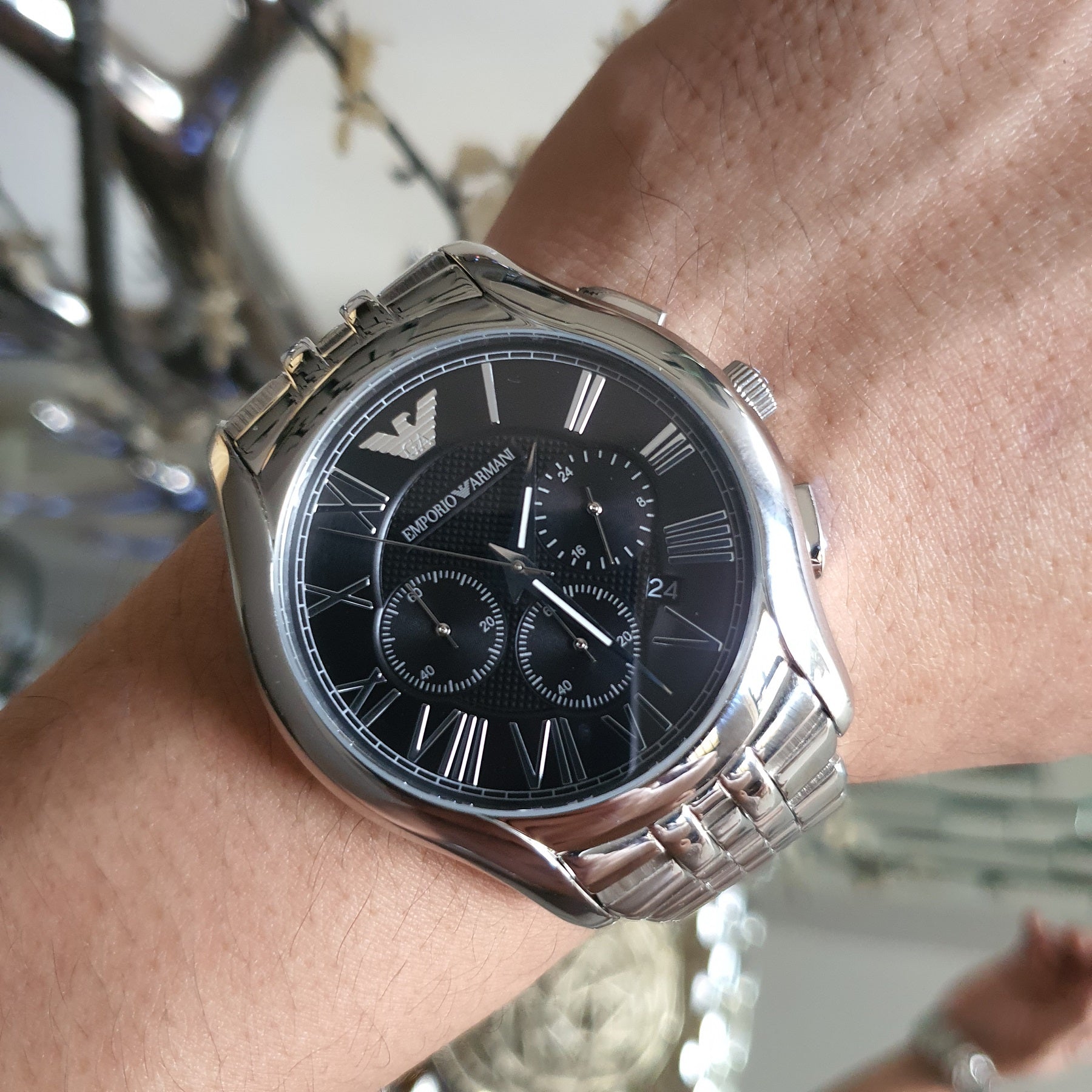  Shop Authentic Emporio Armani Classic Chronograph Black Dial Silver Steel Strap Watch For Men - AR1786 - Luxxuri