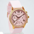 Guess Solar Rose Gold Dial Pink Rubber Strap Watch For Women - W1135L2