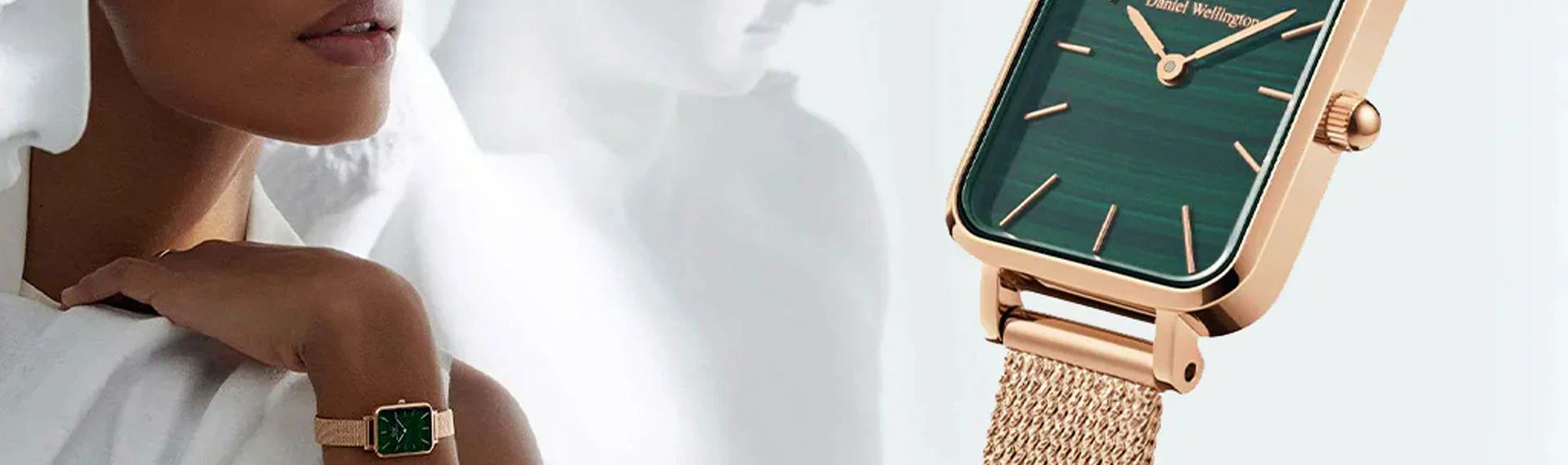  Shop Authentic Daniel Wellington Quadro Melrose Green Dial Rose Gold Mesh Strap Watch For Women - DW00100437 - Luxxuri