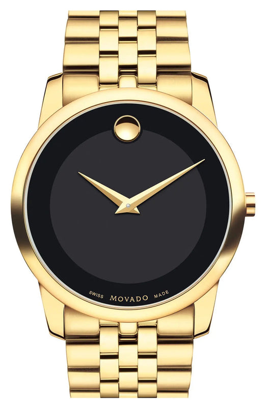  Shop Authentic Movado Museum Classic Quartz Black Dial Gold Steel Strap Watch for Men - 0607203 - Luxxuri