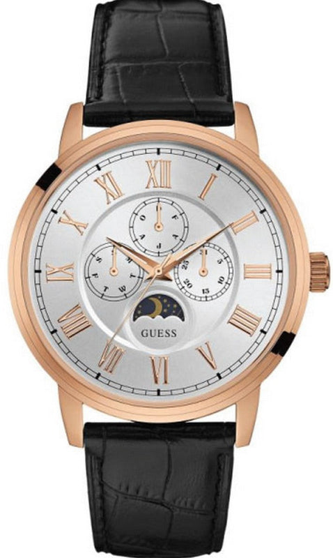  Shop Authentic Guess Delancy Quartz Silver Dial Black Leather Strap Watch For Men - W0870G2 - Luxxuri