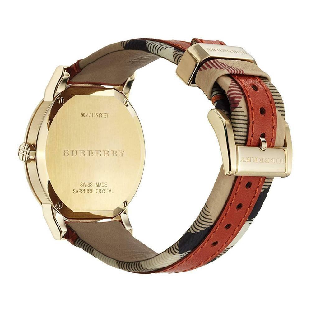  Shop Authentic Burberry The City Gold Dial Orange Leather Strap Watch for Women - BU9016 - Luxxuri