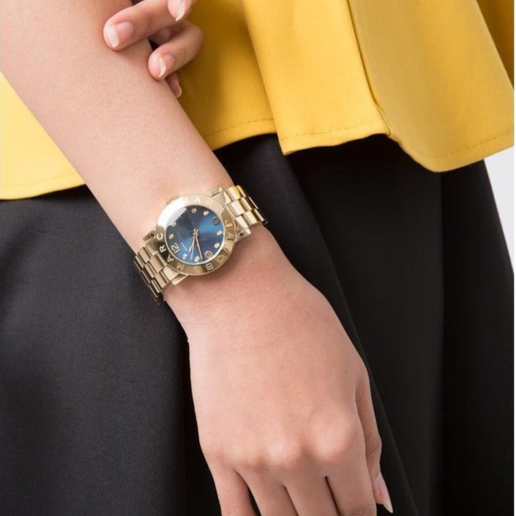 Shop Authentic Marc Jacobs Amy Blue Dial Gold Steel Strap Watch for Women - MBM3166 - Luxxuri