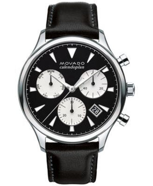  Shop Authentic Movado Heritage Chronograph Black Dial Black Leather Strap Watch for Men - 3650005 - Luxxuri