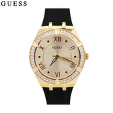  Shop Authentic Guess Cosmo Diamonds Gold Dial Black Rubber Strap Watch for Women - GW0034L1 - Luxxuri