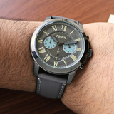  Shop Authentic Fossil Grant Chronograph Gunmetal Grey Dial Grey Leather Strap Watch for Men - FS5183 - Luxxuri