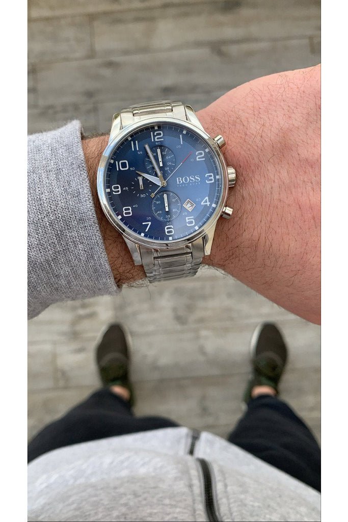  Shop Authentic Hugo Boss Aeroliner Blue Dial Silver Steel Strap Watch for Men - 1513183 - Luxxuri