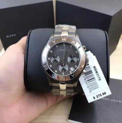 Marc Jacobs Blade Chronograph Black Dial Two Tone Steel Strap Watch for Women - MBM3179