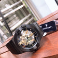  Shop Authentic Maserati Potenza Skeleton Limited Edition Black Dial Black Leather Strap Watch For Men - R8821108027 - Luxxuri