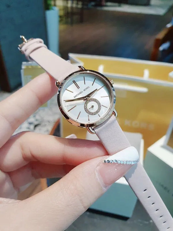  Shop Authentic Michael Kors Petite Portia Silver Dial Pink Rubber Strap Watch For Women - MK2735 - Luxxuri