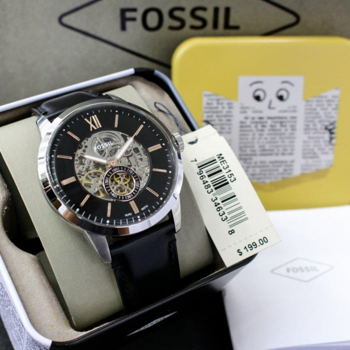  Shop Authentic Fossil Townsman Skeleton Black Dial Black Leather Strap Watch for Men - ME3153 - Luxxuri