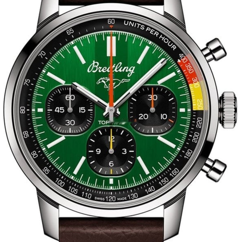  Shop Authentic Breitling Top Time B01 Ford Mustang Green Dial Brown Leather Strap Watch for Men - AB01762A1L1X1 - Luxxuri