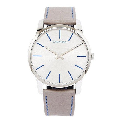  Shop Authentic Calvin Klein City Silver Dial Grey Leather Strap Watch for Men - K2G211Q4 - Luxxuri