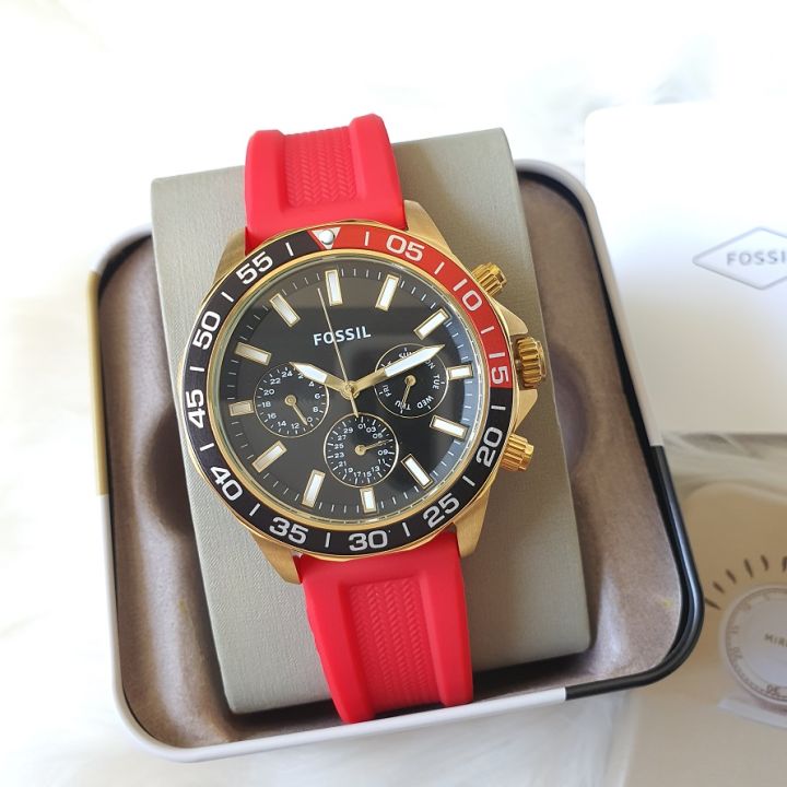  Shop Authentic Fossil Bannon Multifunction Black Dial Red Silicone Strap Watch for Men - BQ2499 - Luxxuri
