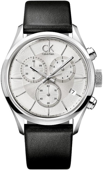  Shop Authentic Calvin Klein Masculine Chronograph White Dial Black Leather Strap Watch for Men - K2H27120 - Luxxuri