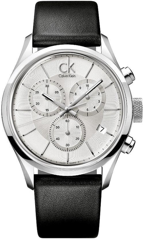  Shop Authentic Calvin Klein Masculine Chronograph White Dial Black Leather Strap Watch for Men - K2H27120 - Luxxuri