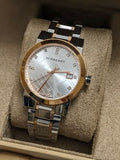  Shop Authentic Burberry The City Diamonds White Dial Two Tone Steel Strap Watch for Women - BU9127 - Luxxuri