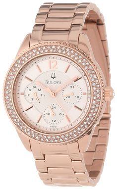  Shop Authentic Bulova Crystal Silver Dial Rose Gold Steel Strap Watch for Women - 97N101 - Luxxuri
