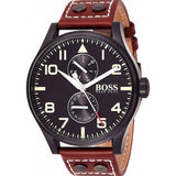  Shop Authentic Hugo Boss Aeroliner Maxx Black Dial Brown Leather Strap Watch For Men - 1513079 - Luxxuri