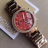  Shop Authentic Michael Kors Parker Chronograph Red Dial Rose Gold Steel Strap Watch For Women - MK6106 - Luxxuri