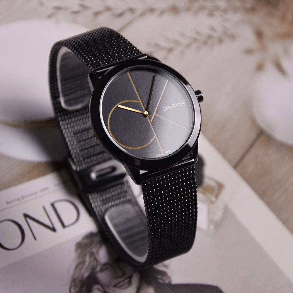  Shop Authentic Calvin Klein Minimal Black Dial Black Mesh Bracelet Watch for Women - K3M224X1 - Luxxuri