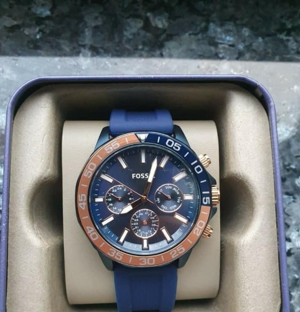  Shop Authentic Fossil Bannon Multifunction Blue Dial Blue Silicone Strap Watch for Men - BQ2498 - Luxxuri