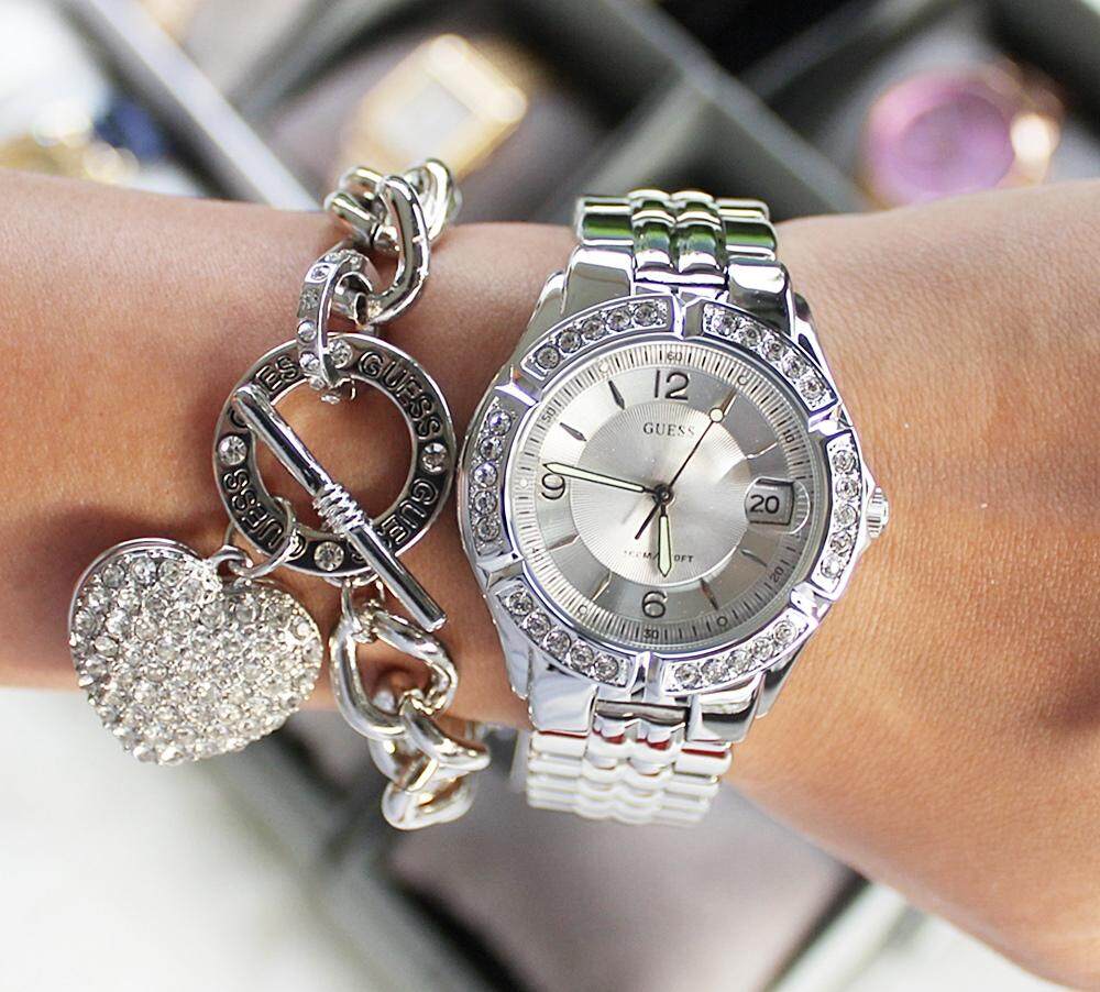  Shop Authentic Guess Water Pro Diamonds Silver Dial Silver Steel Strap Watch For Women - G75511M - Luxxuri