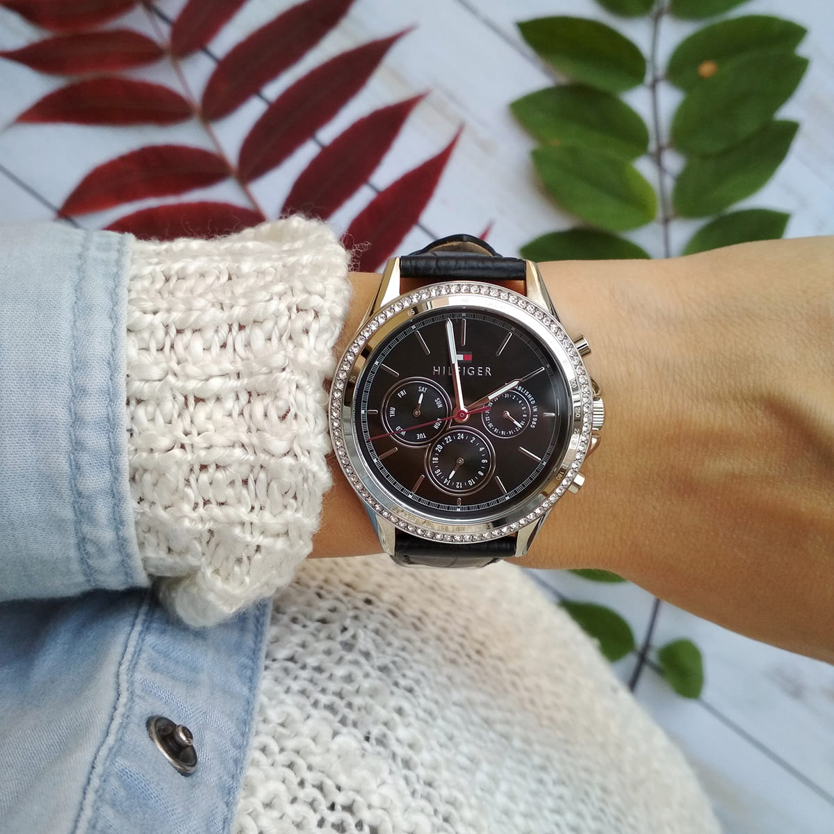  Shop Authentic Tommy Hilfiger Ari Diamonds Black Dial Black Leather Strap Watch for Women - 1781981 - Luxxuri