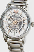  Shop Authentic Emporio Armani Meccanico Skeleton Silver Dial Silver Steel Strap Watch For Men - AR1980 - Luxxuri