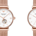  Shop Authentic Emporio Armani Meccanico Automatic White Dial Rose Gold Mesh Strap Watch For Women - AR60063 - Luxxuri