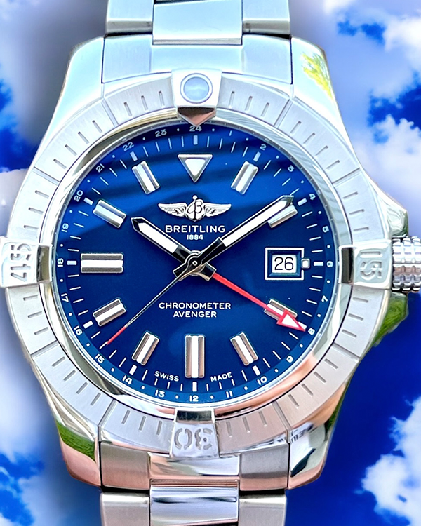  Shop Authentic Breitling Avenger Automatic GMT 45 Blue Dial Silver Steel Strap Watch for Men - A32395101C1A1 - Luxxuri