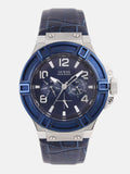  Shop Authentic Guess Rigor Multifunction Chronograph Blue Dial Blue Leather Strap Watch For Men - W0040G7 - Luxxuri