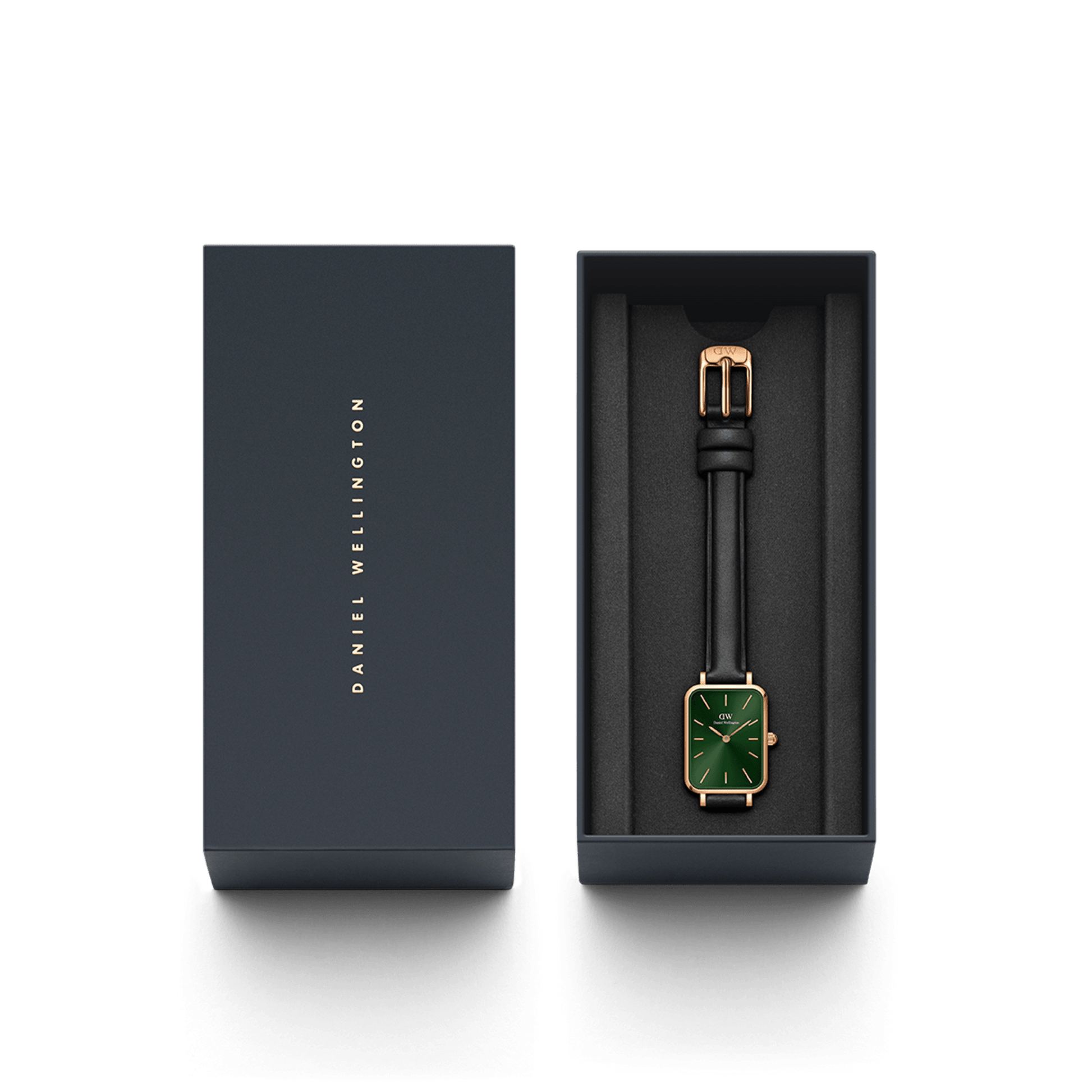  Shop Authentic Daniel Wellington Quadro Pressed Melrose Emerald Green Dial Black Leather Strap Watch For Women - DW00100446 - Luxxuri