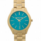  Shop Authentic Michael Kors Slim Runway Blue Mother of Pearl Dial Gold Steel Strap Watch for Women - MK3492 - Luxxuri