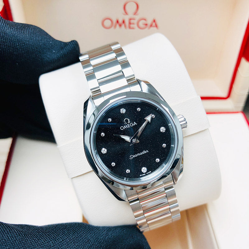  Shop Authentic Omega Seamaster Aqua Terra Quartz Diamond Black Dial Silver Steel Strap Watch for Women - 220.10.28.60.51.001 - Luxxuri