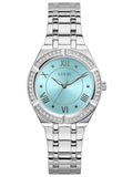  Shop Authentic Guess Cosmo Diamonds Turquoise Dial Silver Steel Strap Watch for Women - GW0033L7 - Luxxuri