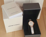  Shop Authentic Emporio Armani Modern Slim Analog Mother of Pearl Dial Two Tone Steel Strap Watch For Women - AR11157 - Luxxuri