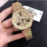  Shop Authentic Michael Kors Wren Chronograph Crystal Pave Gold Dial Gold Steel Strap Watch for Women - MK6095 - Luxxuri