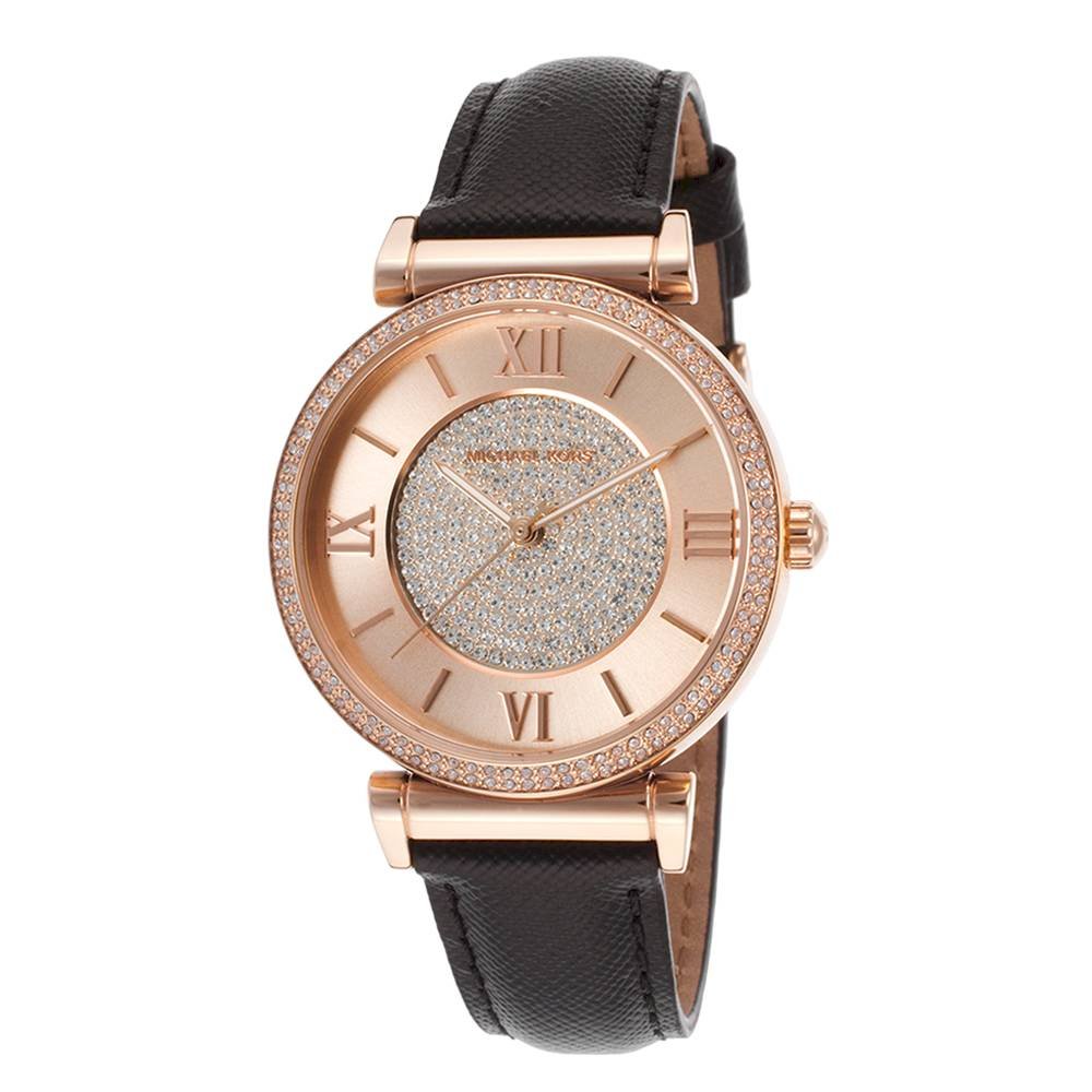  Shop Authentic Michael Kors Catlin Rose Gold Crystal Dial Black Leather Strap Watch for Women - MK2376 - Luxxuri
