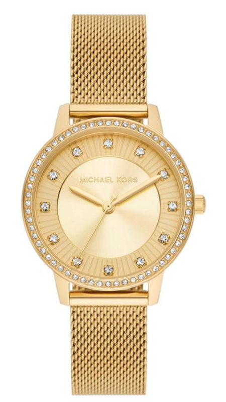 Shop Authentic Michael Kors Quartz Crystals Gold Dial Gold Mesh Strap Watch for Women - MKO1011 - Luxxuri