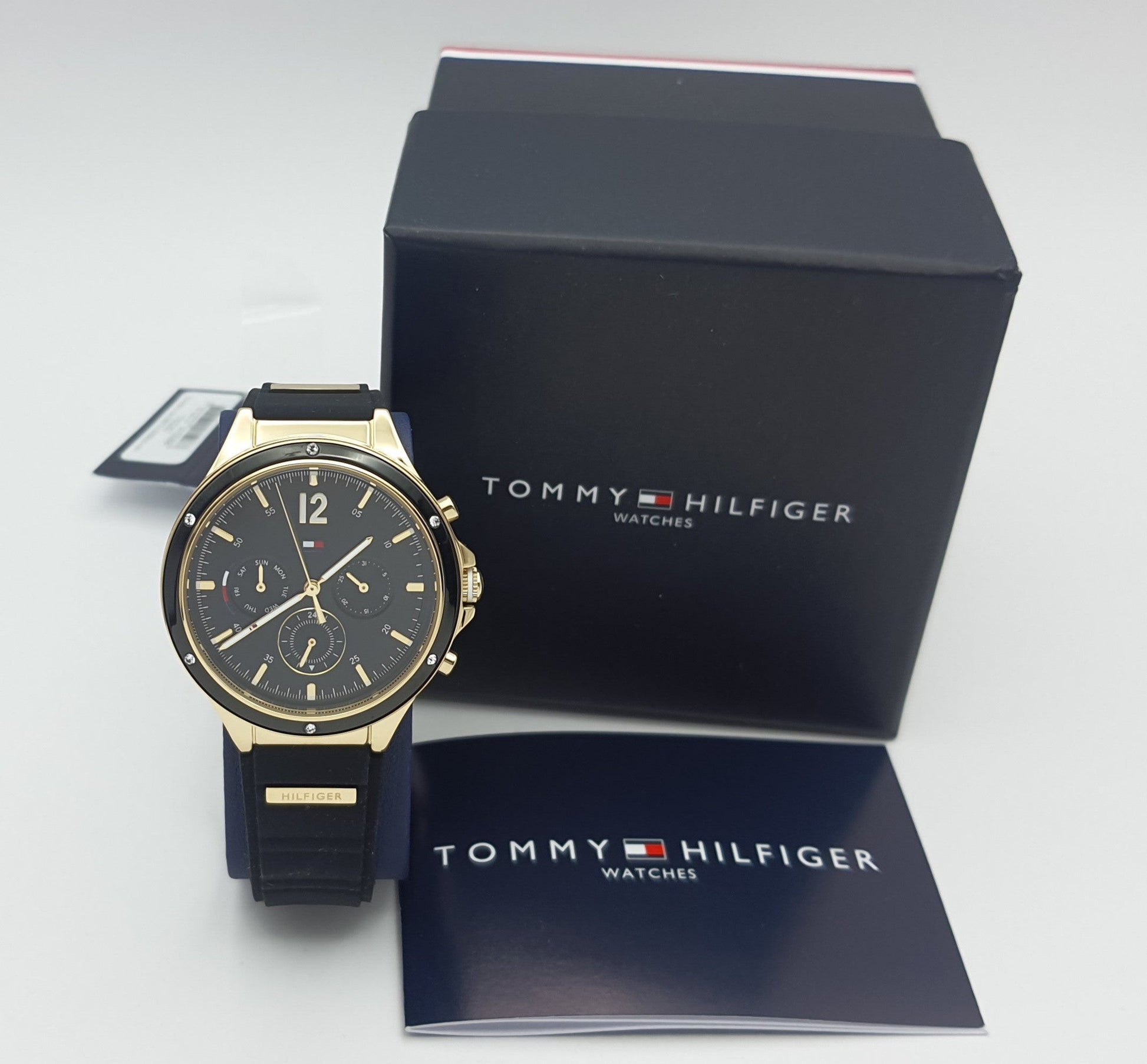  Shop Authentic Tommy Hilfiger Eve Chronograph Quartz Black Dial Black Silicone Strap Watch For Women - 1782282 - Luxxuri
