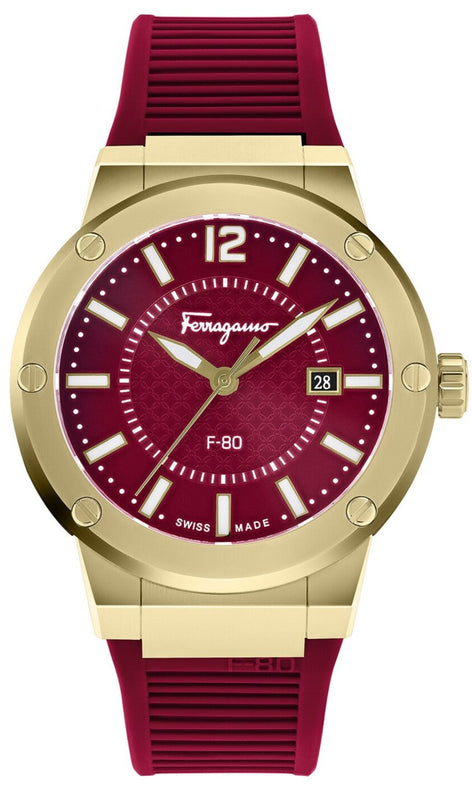  Shop Authentic Salvatore Ferragamo F-80 Classic Red Dial Red Rubber Strap Watch for Men - SFHY02422 - Luxxuri