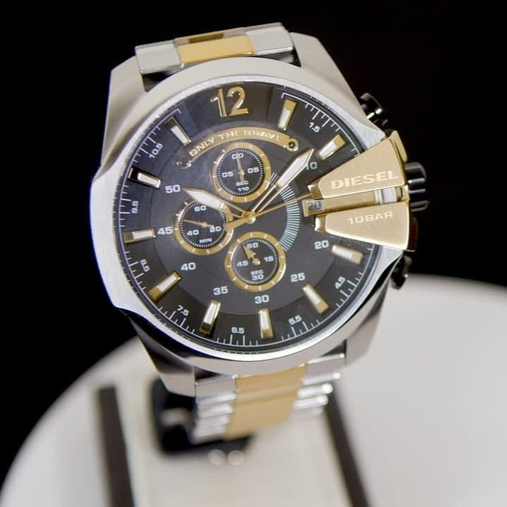  Shop Authentic Diesel Mega Chief Chronograph Black Dial Two Tone Steel Strap Watch For Men - DZ4581 - Luxxuri