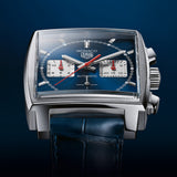  Shop Authentic Tag Heuer Monaco Automatic Chronograph Blue Dial Blue Leather Strap Watch for Men - CBL2111.FC6453 - Luxxuri