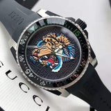  Shop Authentic Gucci Dive Tiger Black Dial Black Rubber Strap Watch For Men - YA136318 - Luxxuri