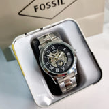  Shop Authentic Fossil Grant Skeleton Black Dial Silver Steel Strap Watch for Men - ME3055 - Luxxuri