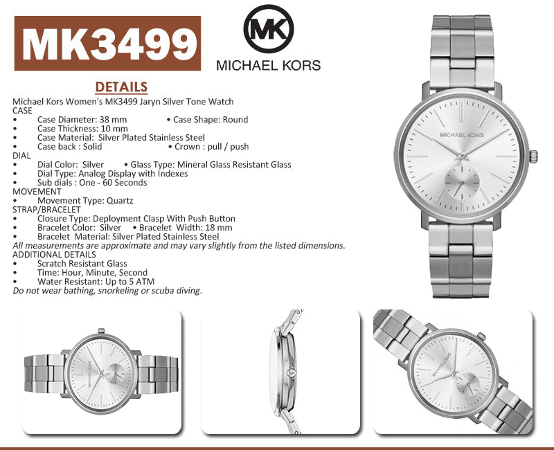  Shop Authentic Michael Kors Jaryn Quartz Silver Dial Silver Steel Strap Watch For Women - MK3499 - Luxxuri