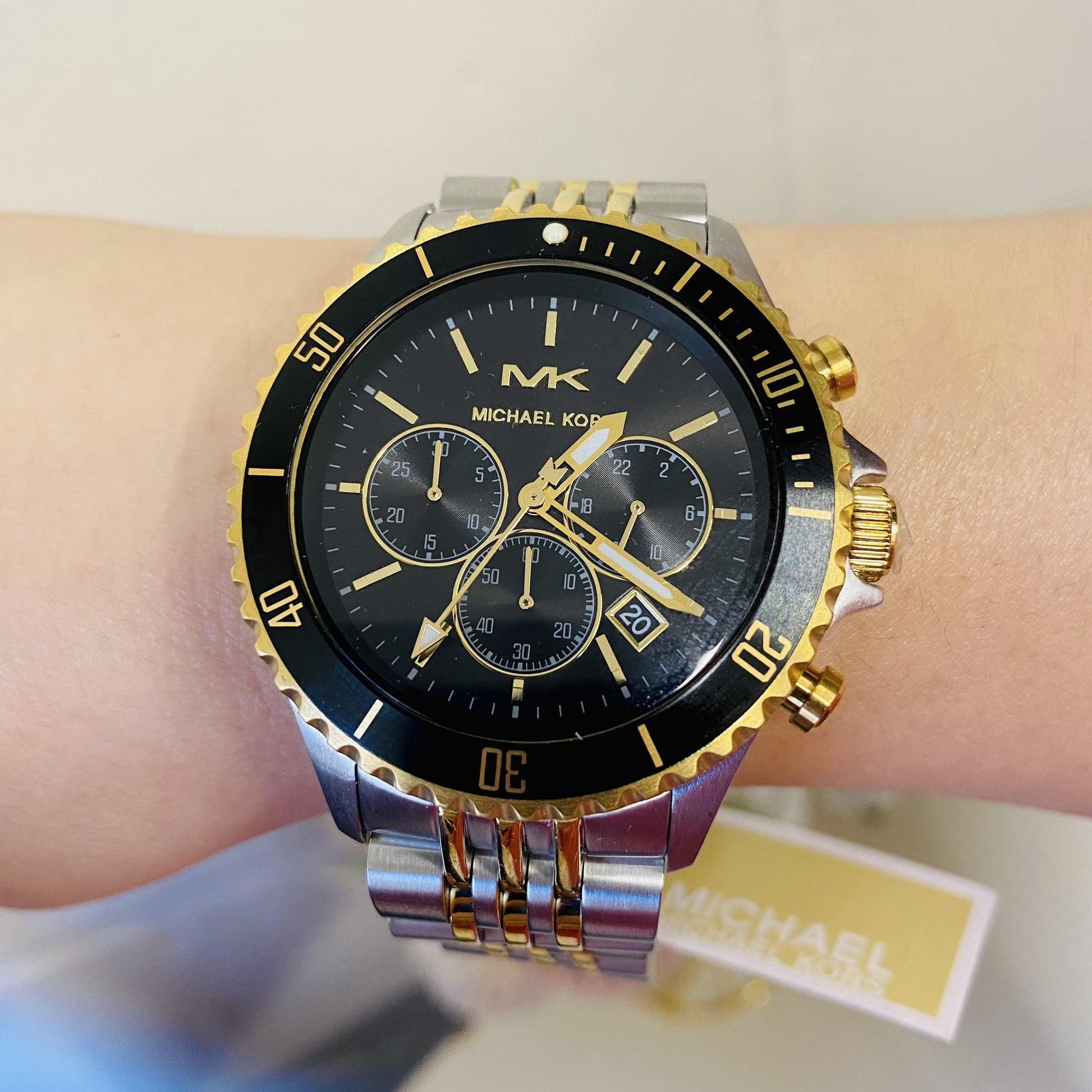  Shop Authentic Michael Kors Bayville Chronograph Black Dial Two Tone Steel Strap Watch For Women - MK8872 - Luxxuri